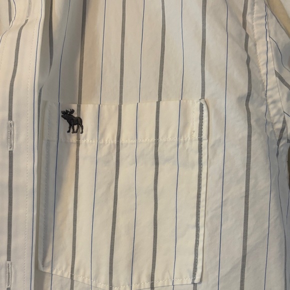 Abercrombie & Fitch White and Gray Muscle Fit Striped Button-Down Shirt - Picture 2 of 6